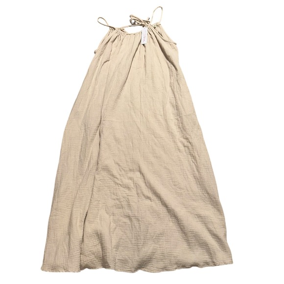 HELLO MIZ Gauze Maxi Dress Tie‎ Shoulder Beach Vacation Casual Beige L - Picture 2 of 5
